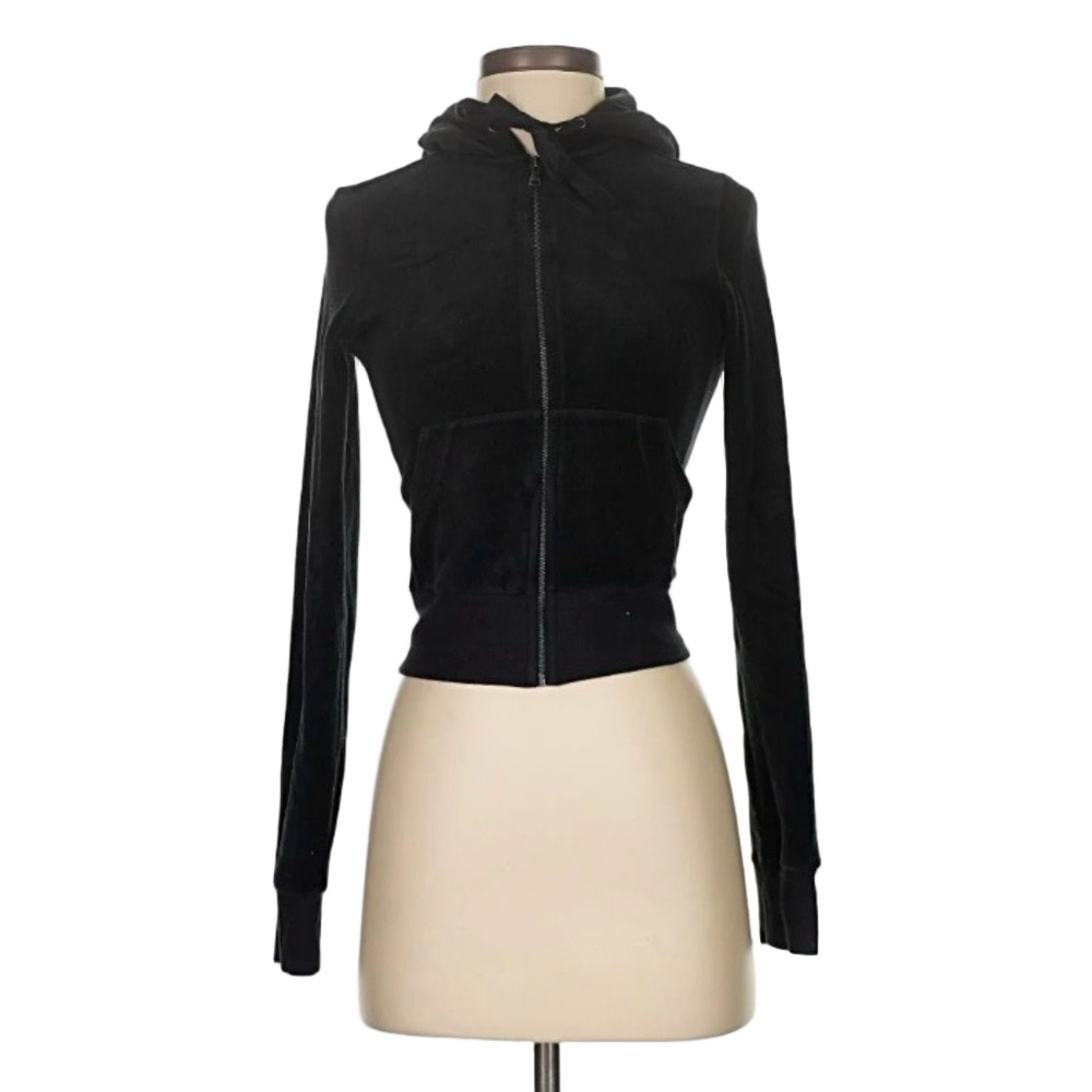 Black Velour Zip-Up Hoodie